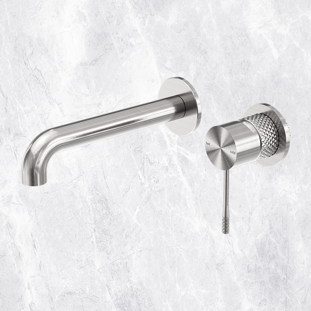 Opal Wall Basin/Bath Mixer Separate Black Plate 260mm Spout Brushed Nickel