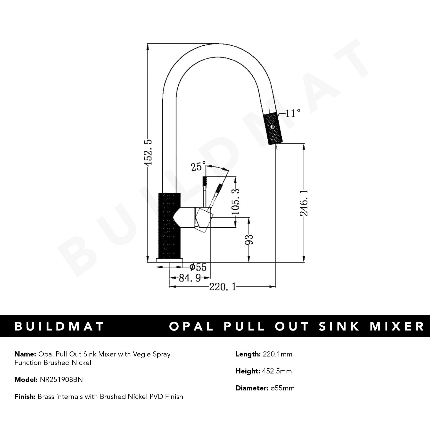 Opal Pull-Out Sink Mixer Brushed Nickel