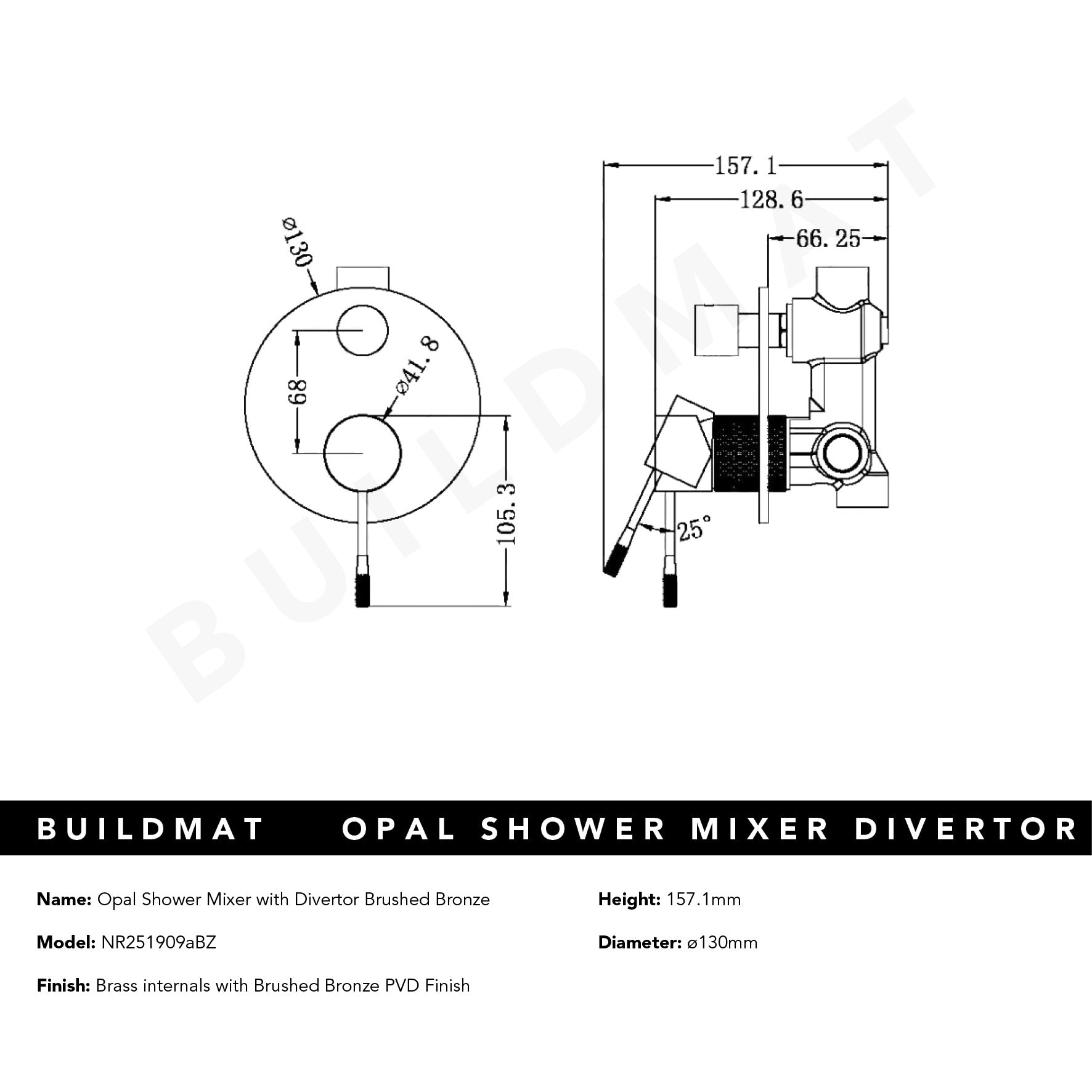 Opal Shower Mixer with Divertor Brushed Bronze