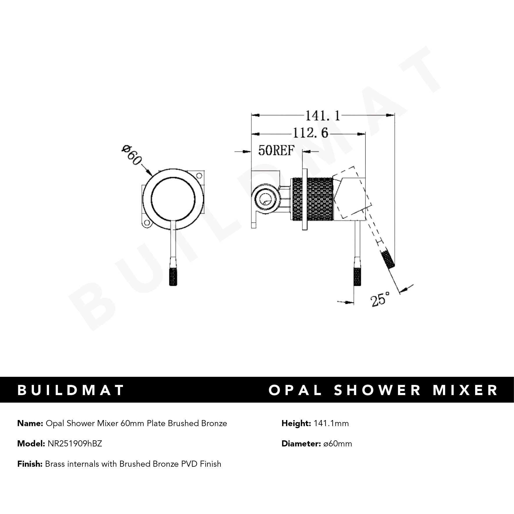 Opal Shower Mixer with 60mm Plate Brushed Bronze