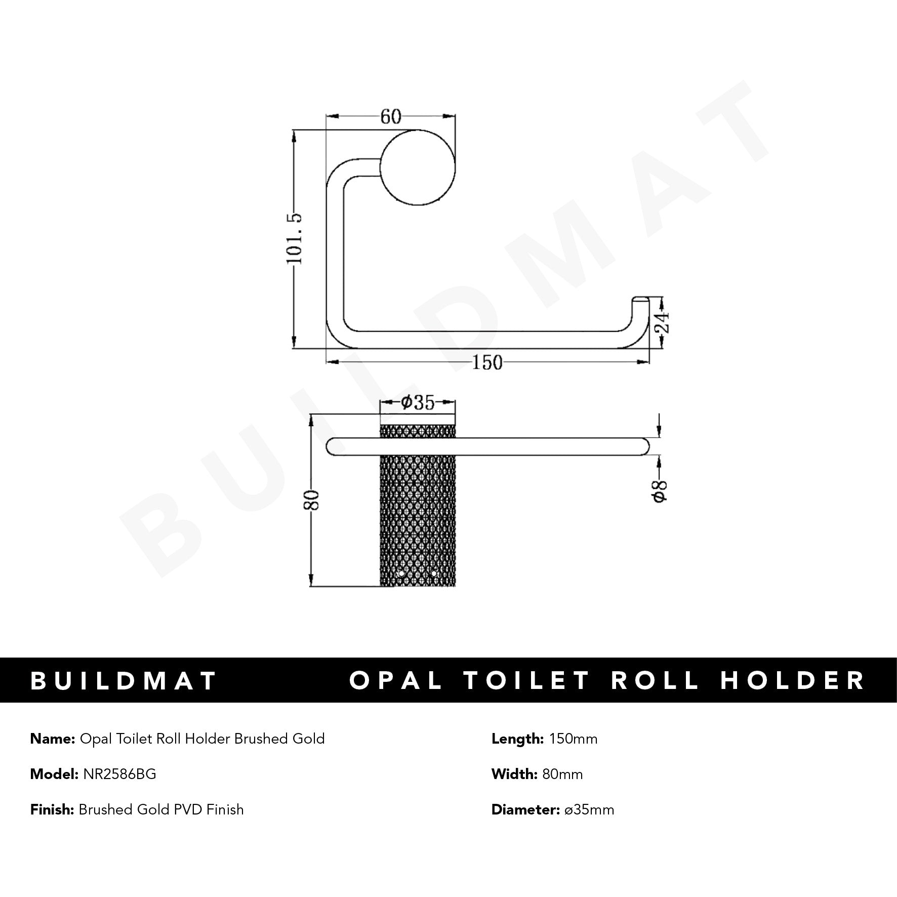 Opal Toilet Roll Holder Brushed Gold