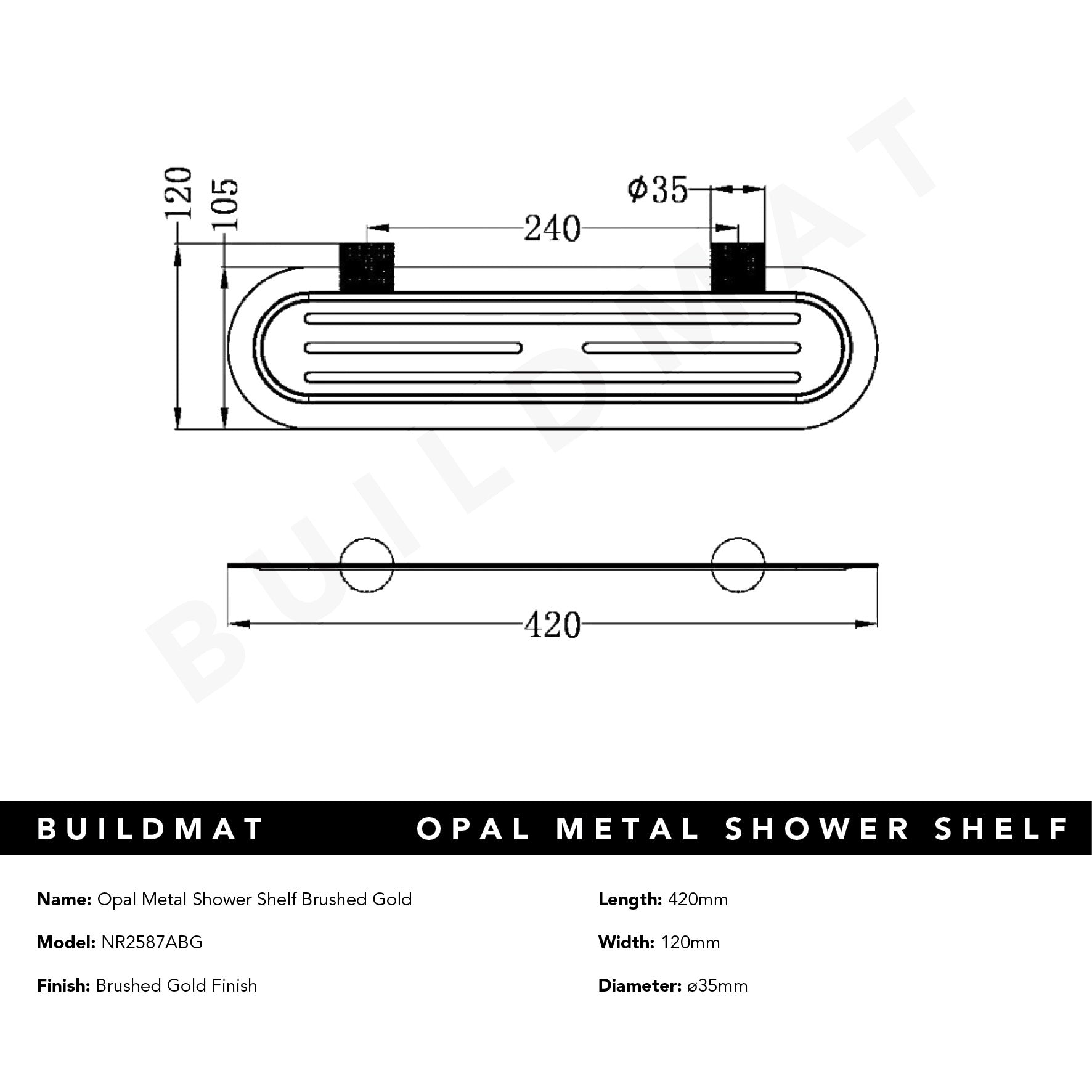 Opal Metal Shower Shelf Brushed Gold