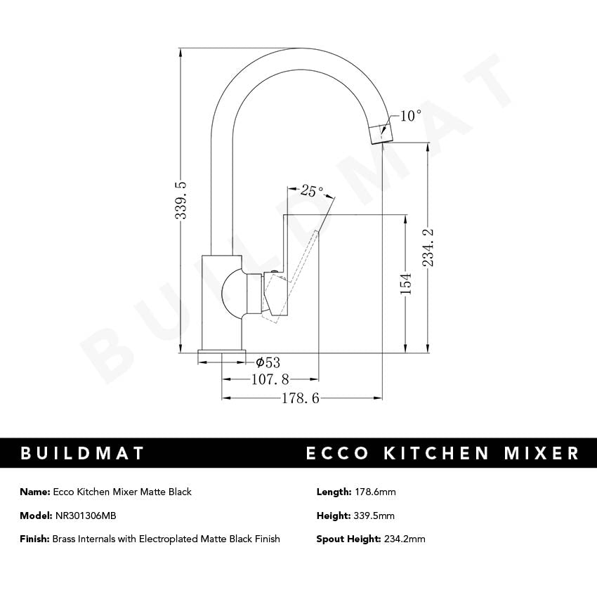 Ecco Kitchen Mixer Matte Black