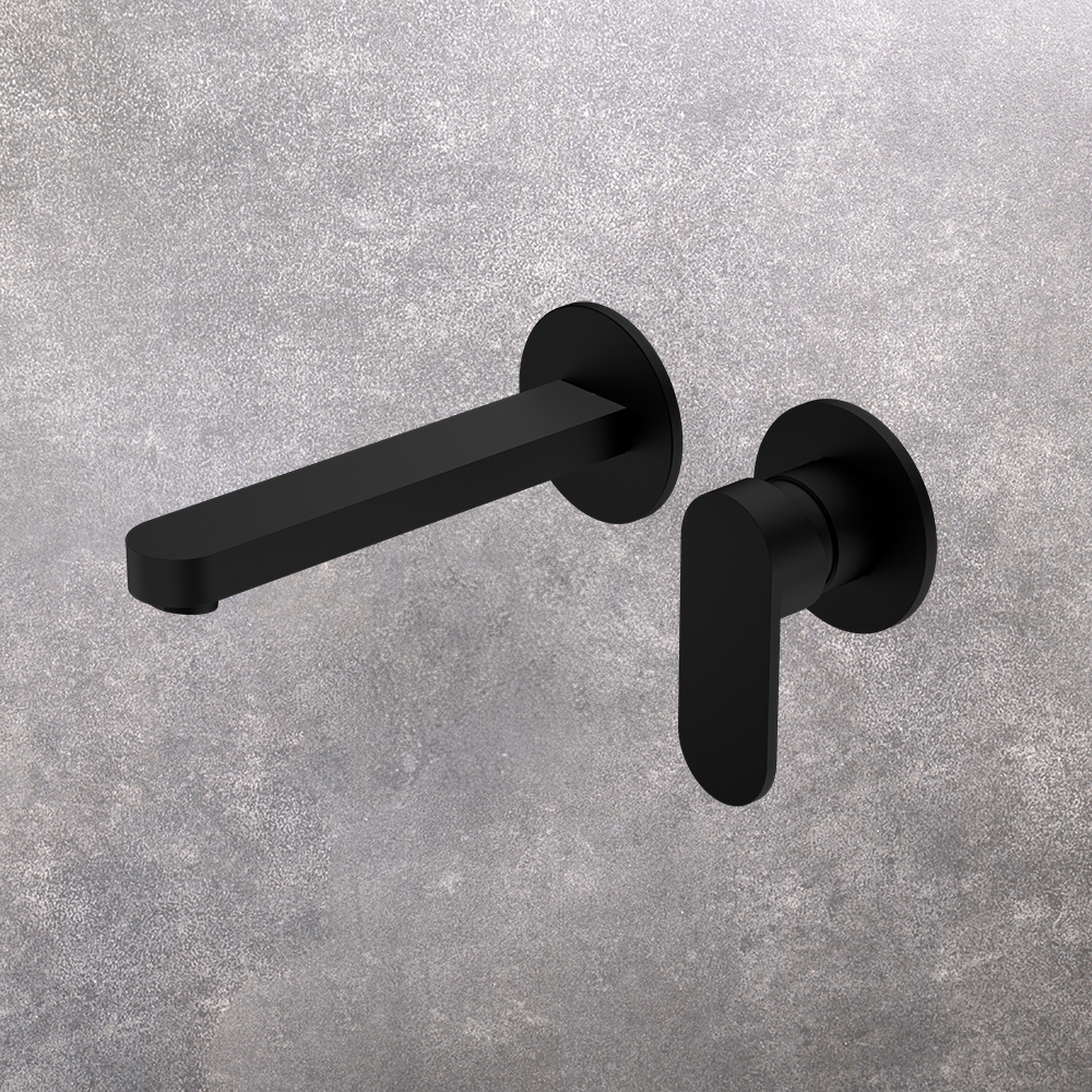 Ecco Wall Basin/Bath Mixer Separate Back Plate 200mm Matte Black