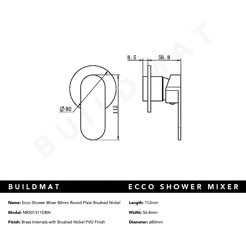 Ecco Shower Mixer Round Back Plate Brushed Nickel