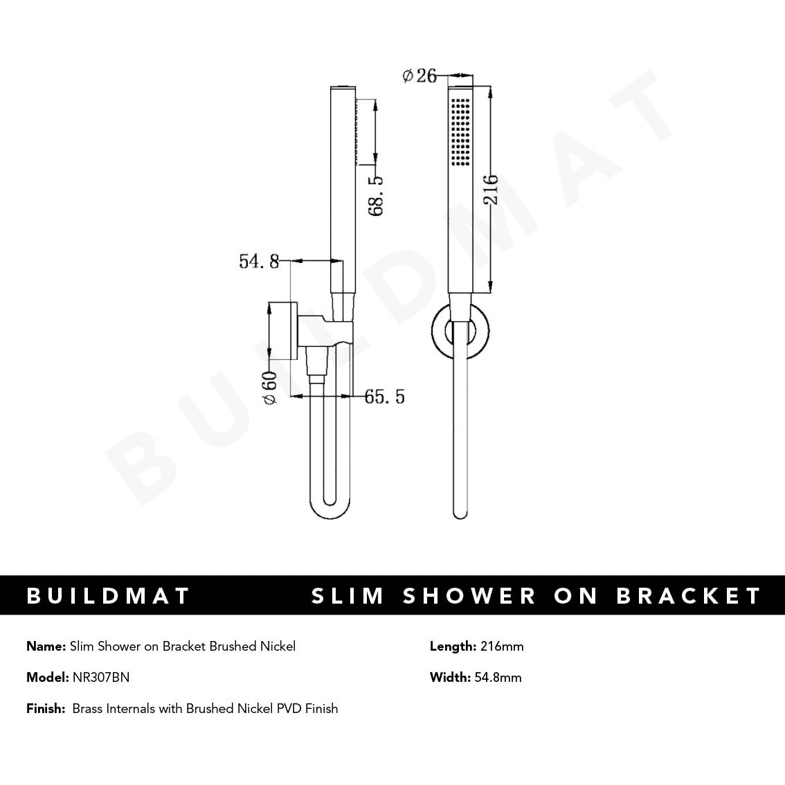 Slim Shower on Bracket Brushed Nickel