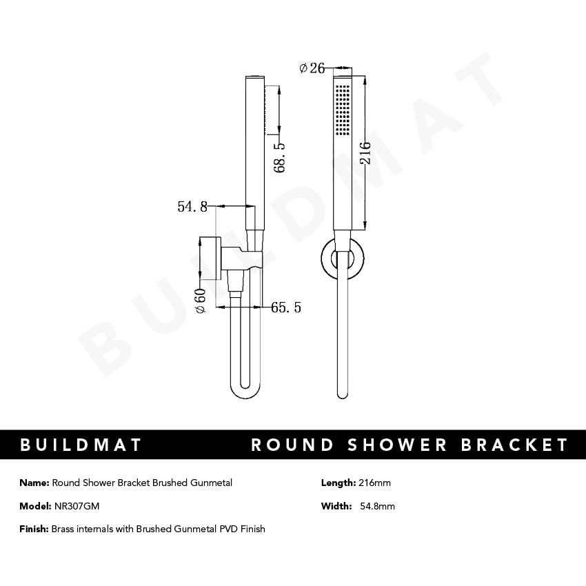 Slim Shower on Bracket Brushed Gunmetal