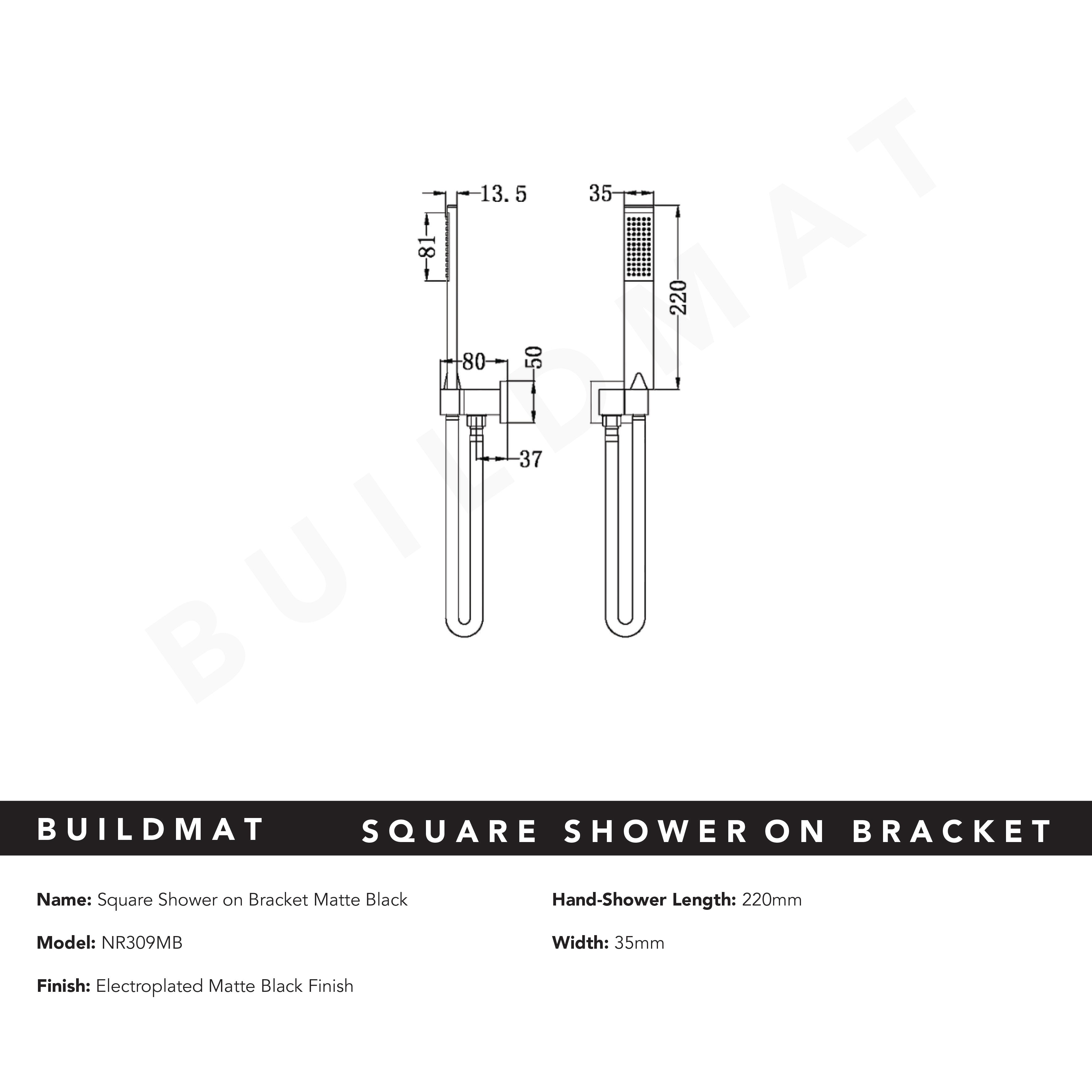 Square Shower on Bracket Matte Black