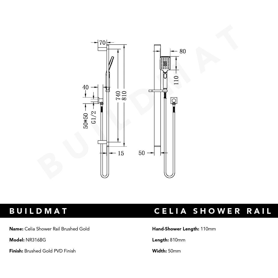 Celia Shower Rail Brushed Gold