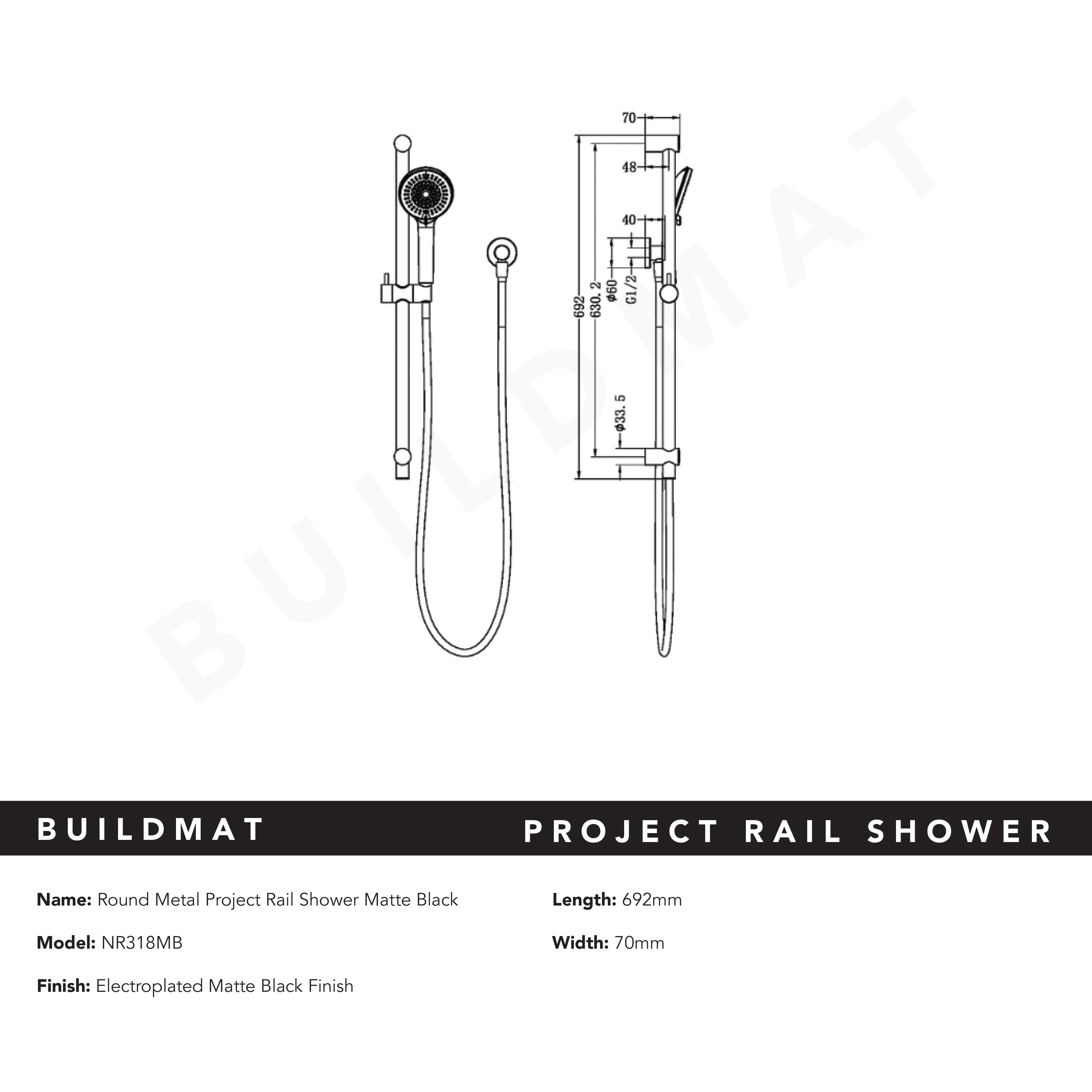 Round Metal Project Rail Shower Matte Black