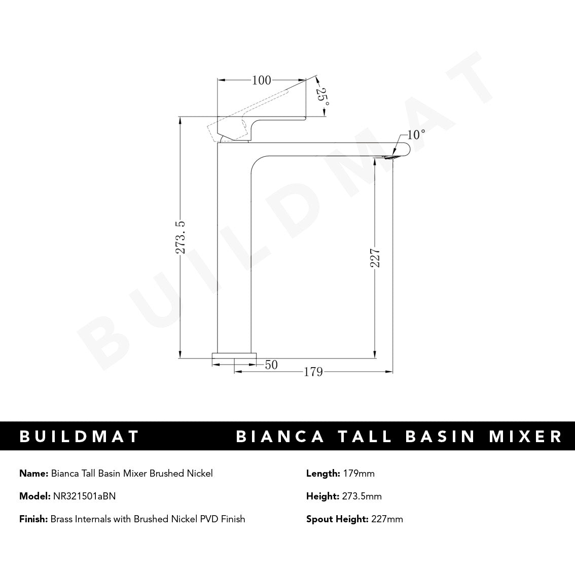 Bianca Tall Basin Mixer Brushed Nickel