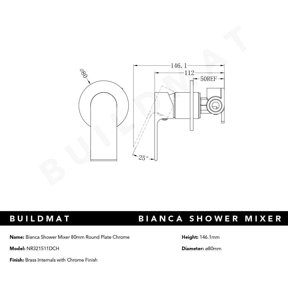 Bianca Shower Mixer with 80mm Round Plate Chrome