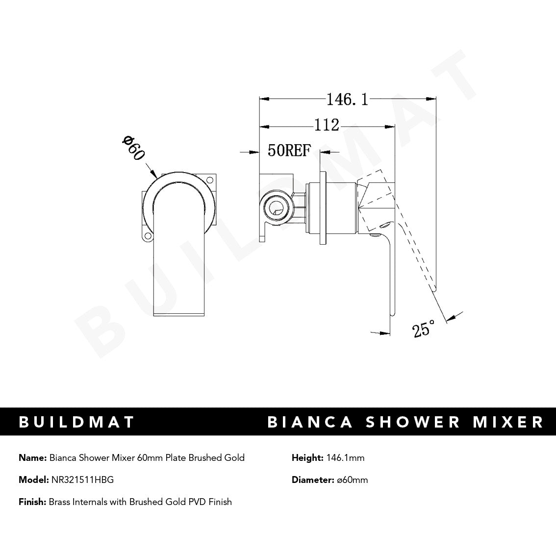 Bianca Shower Mixer with 60mm Round Plate Brushed Gold