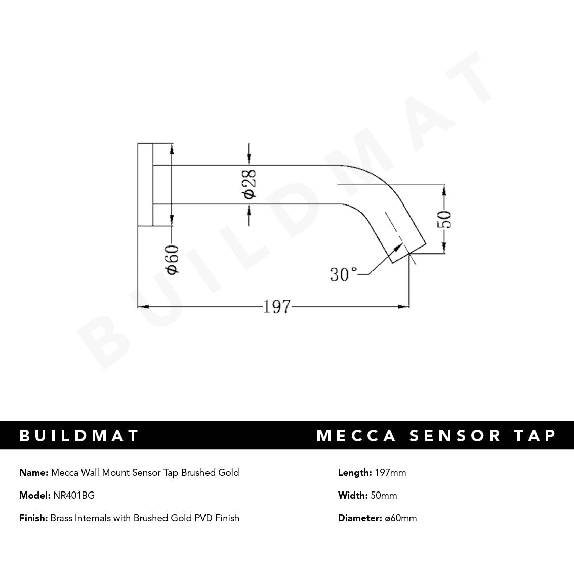 Mecca Wall Mount Sensor Tap Brushed Gold