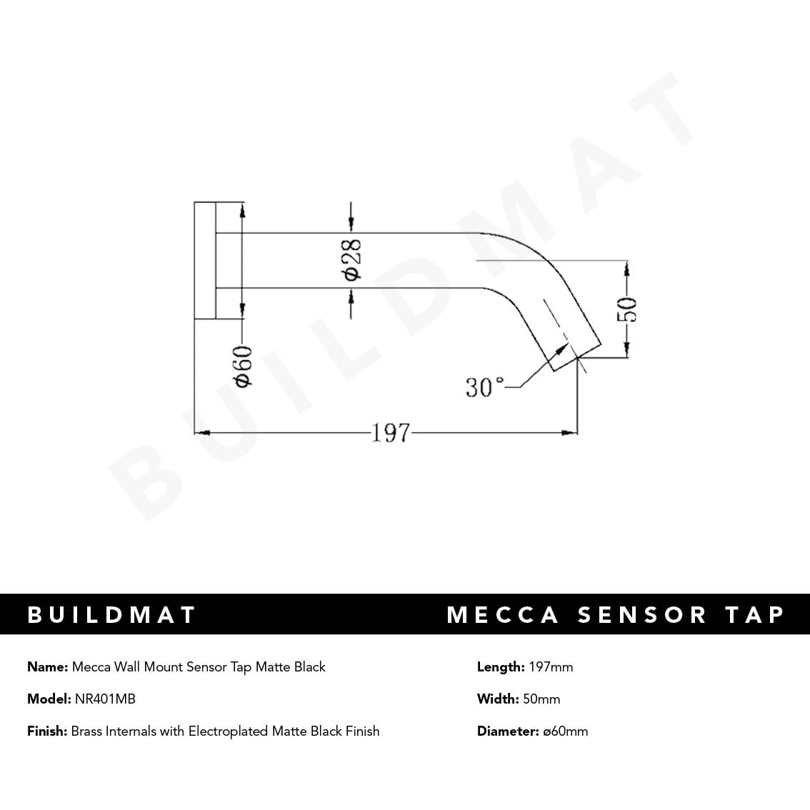 Mecca Wall Mount Sensor Tap Matte Black