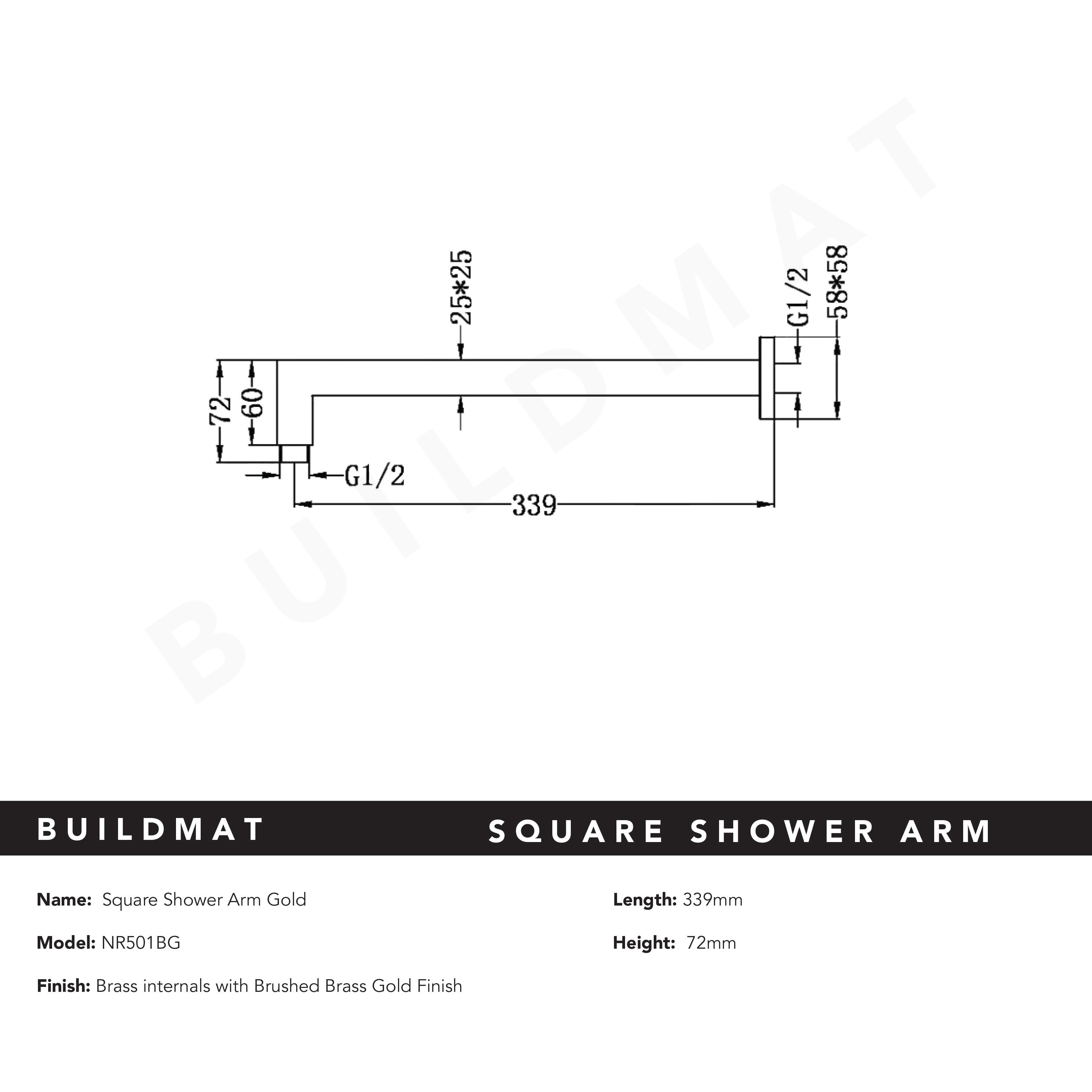 Square Shower Arm Brushed Gold