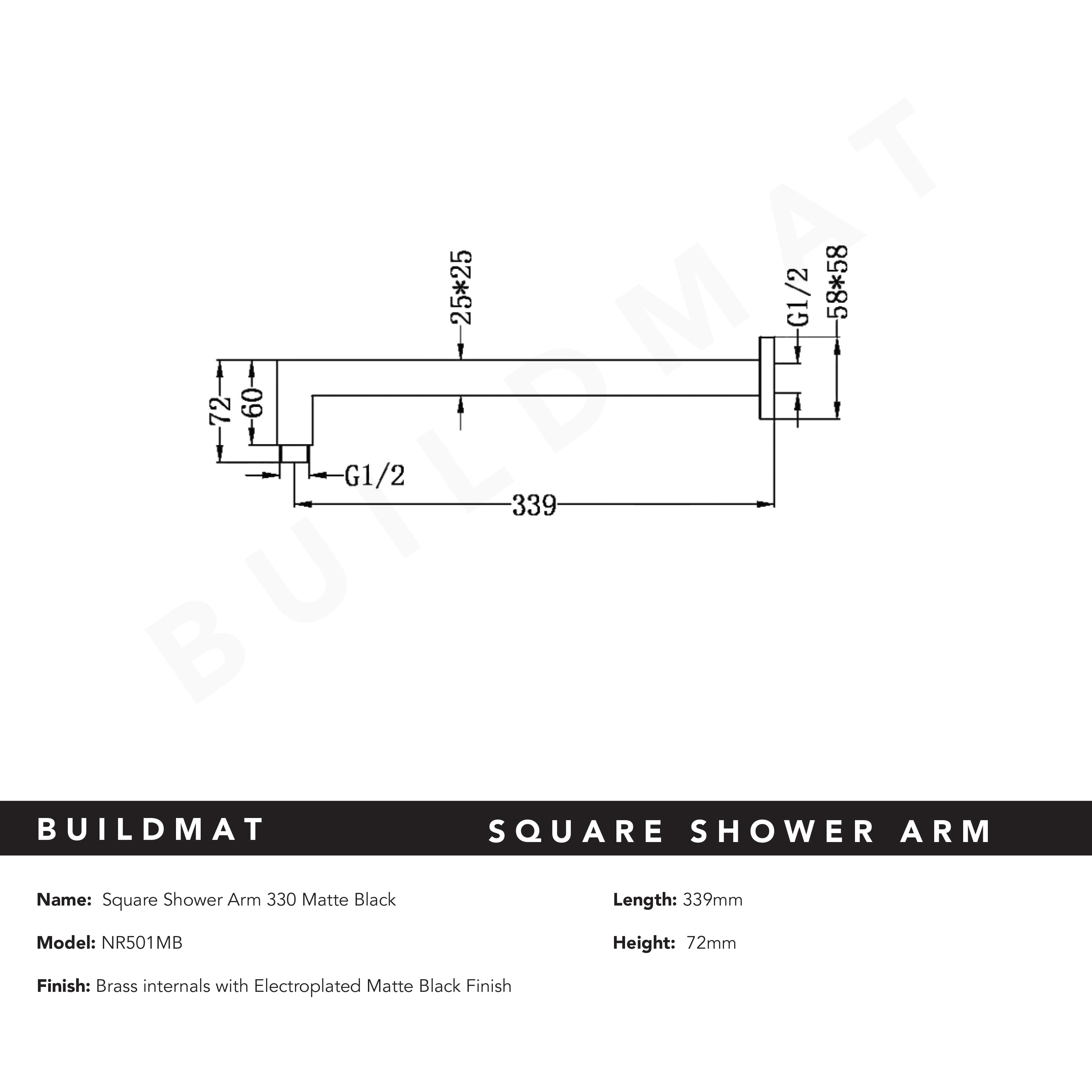 Square Shower Arm Matte Black