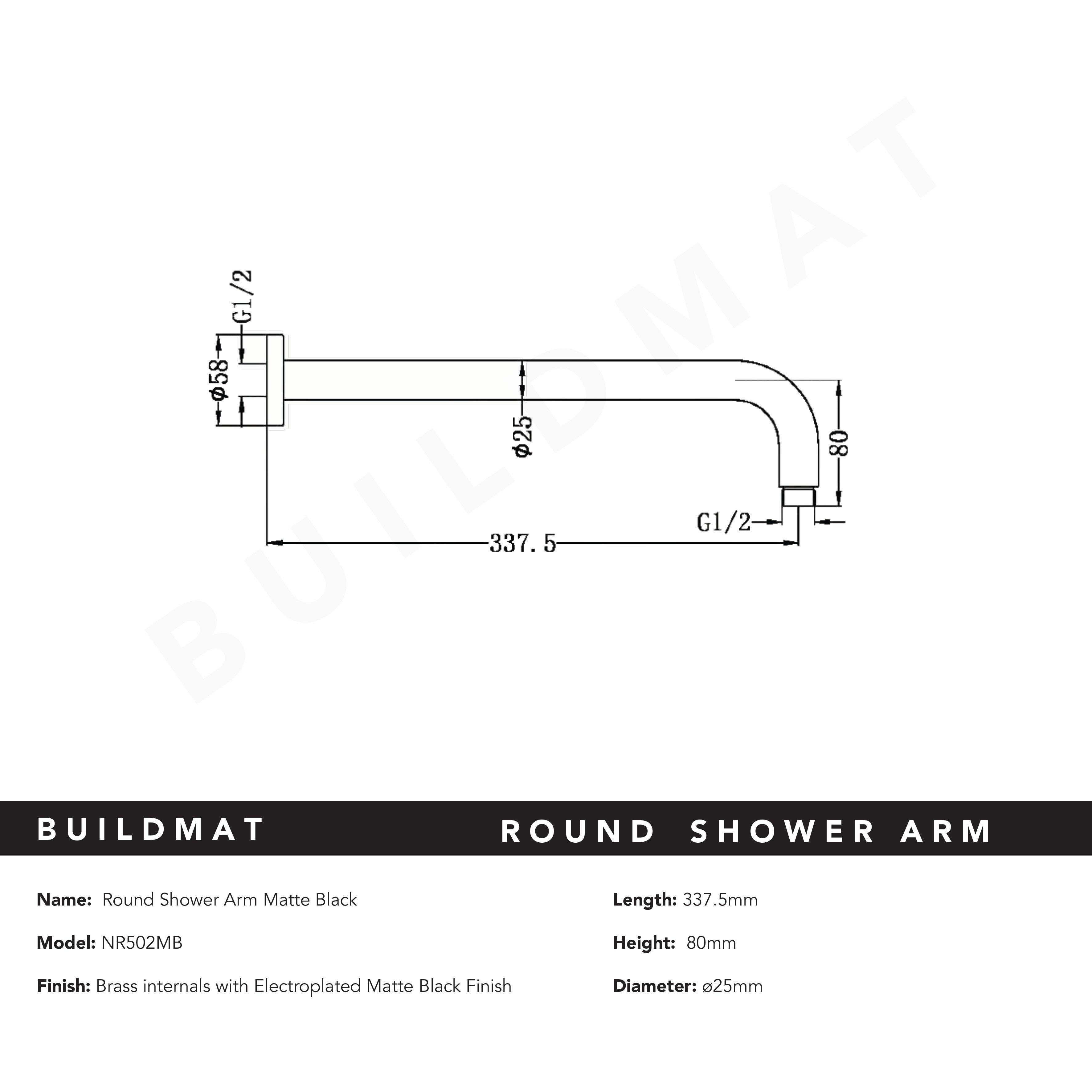 Round Shower Arm Matte Black