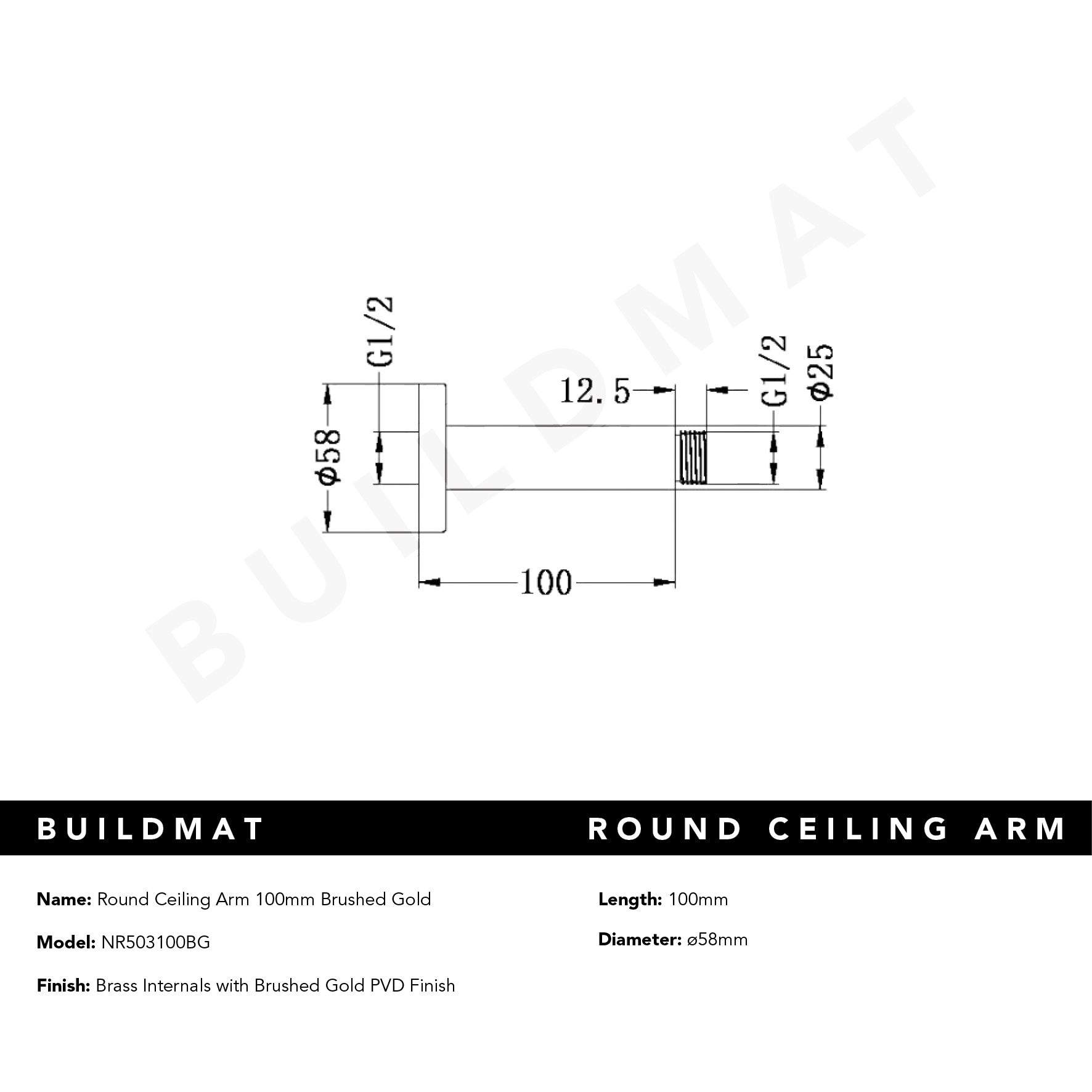 Round Ceiling Arm 100mm Brushed Gold