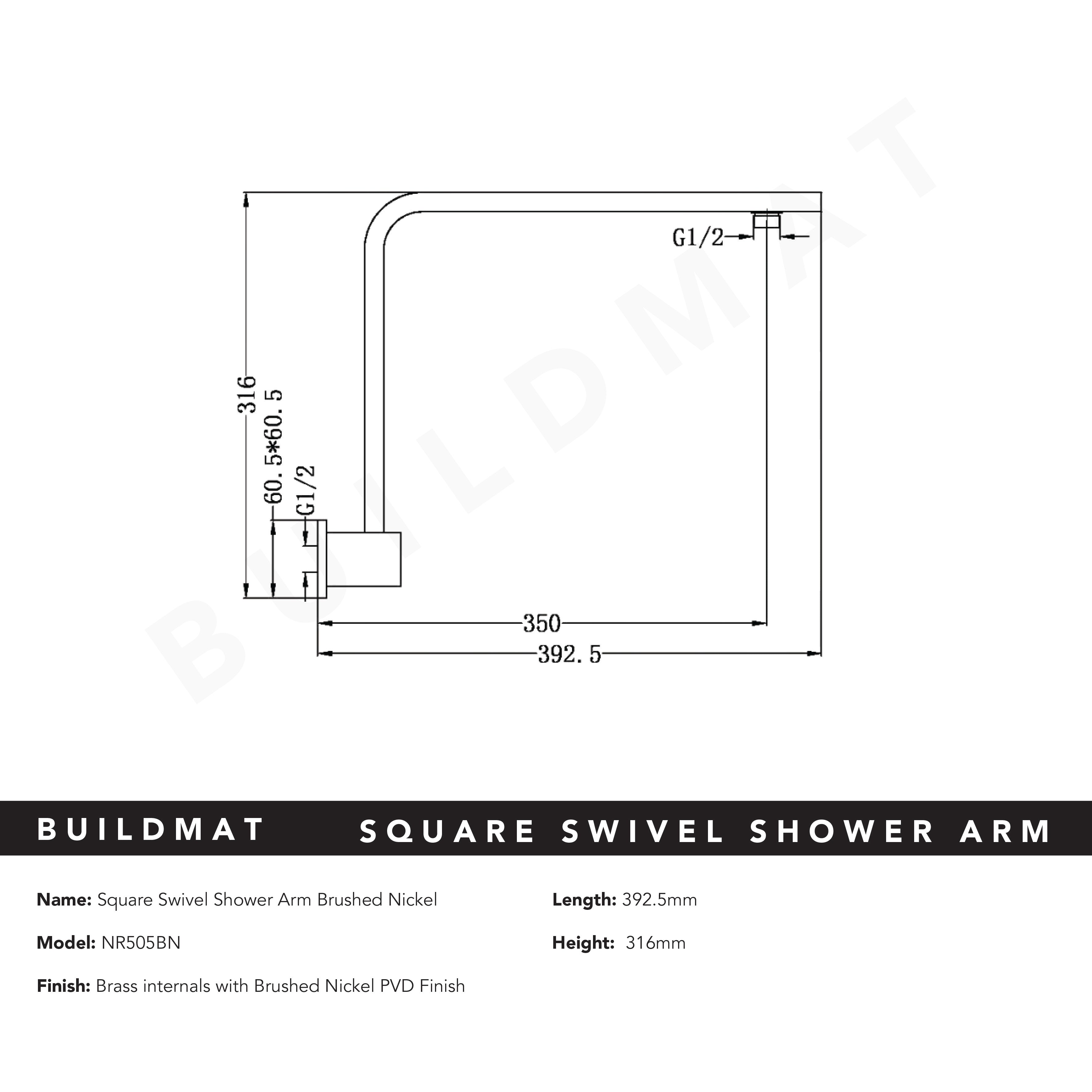 Square Swivel Shower Arm Chrome