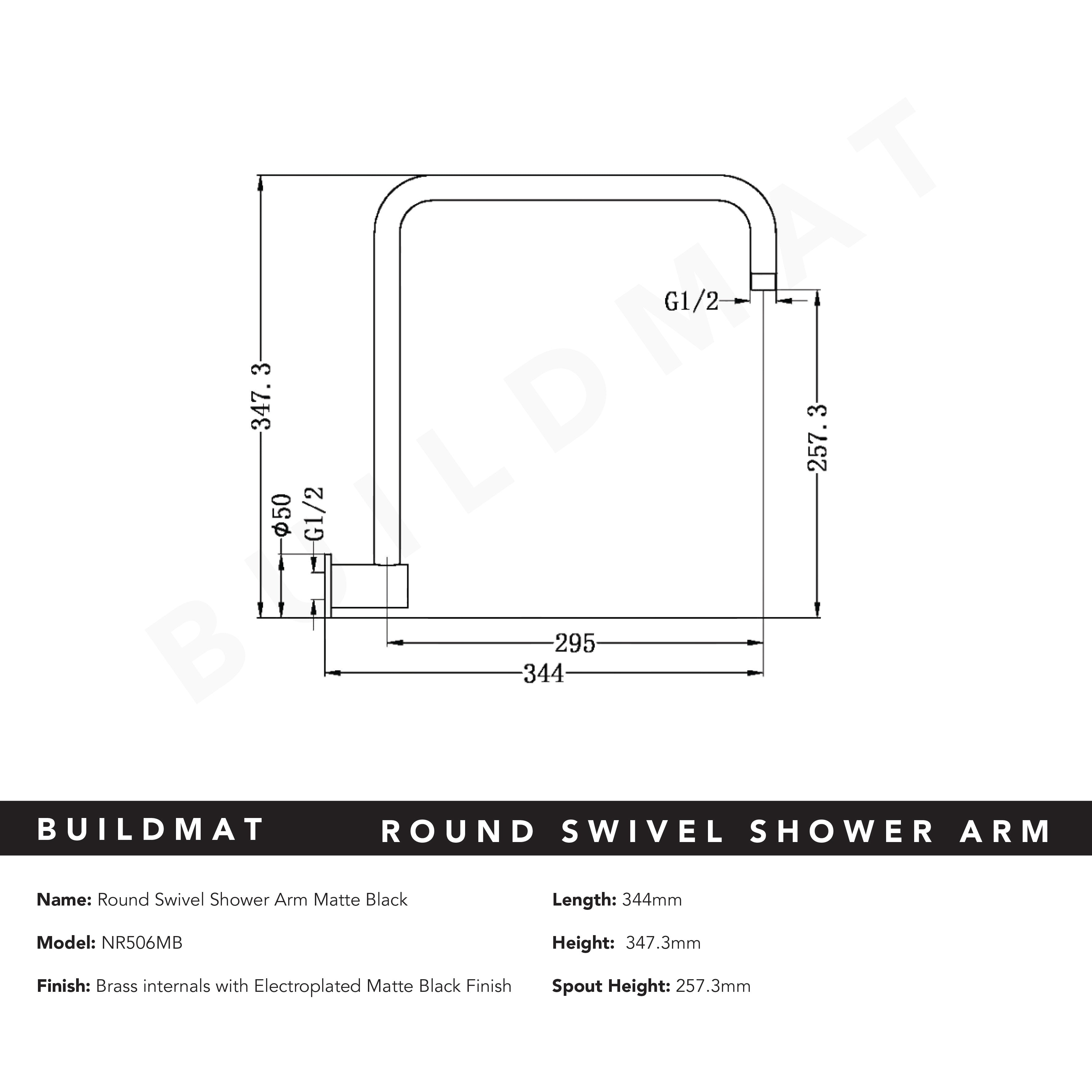 Round Swivel Shower Arm Matte Black