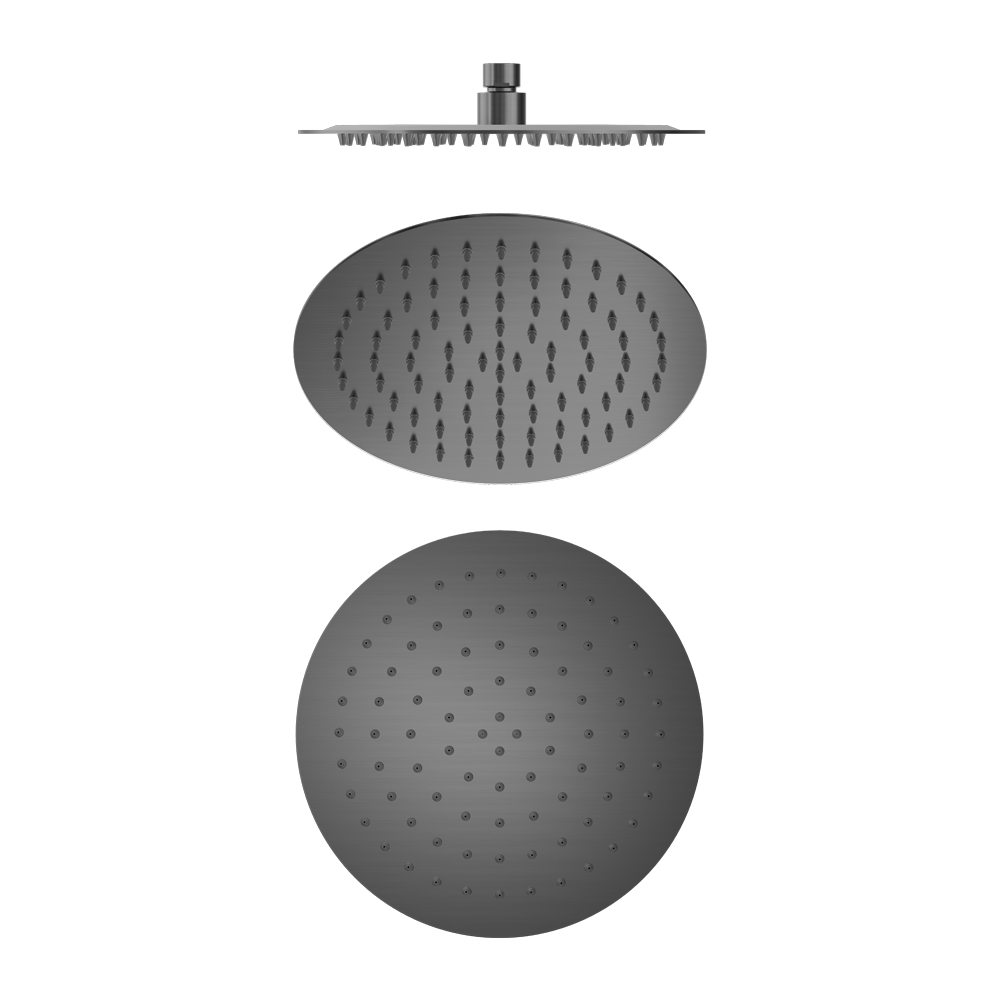 250mm Round Stainless Steel Shower Head 4 Star Rating Brushed Gunmetal