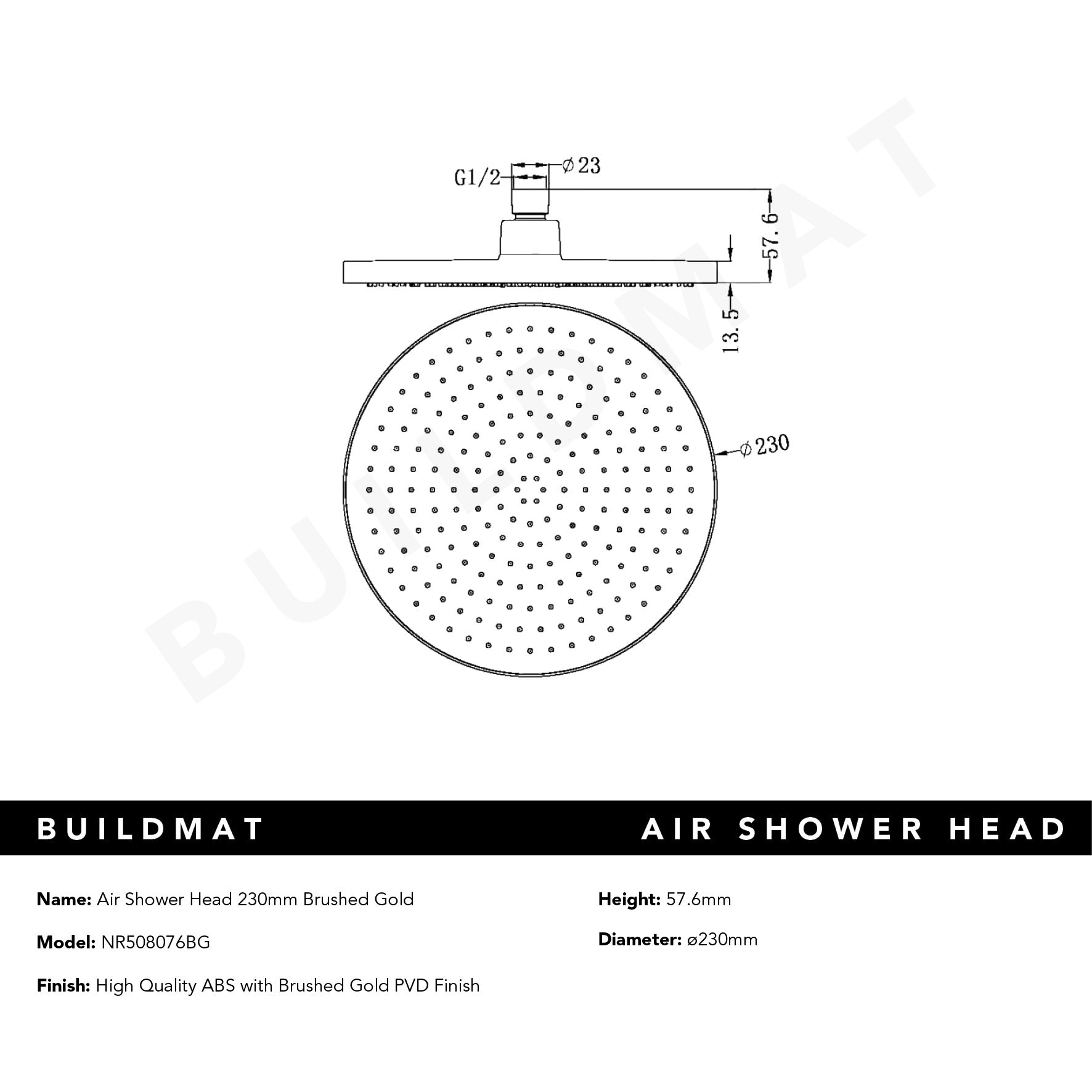 Air Shower Head Brushed Gold