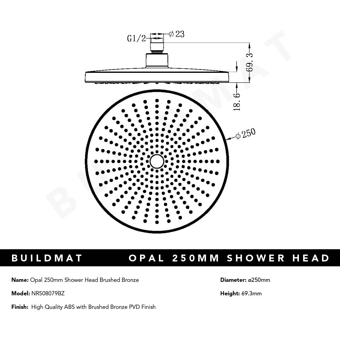 Opal Shower Head 250mm Brushed Bronze