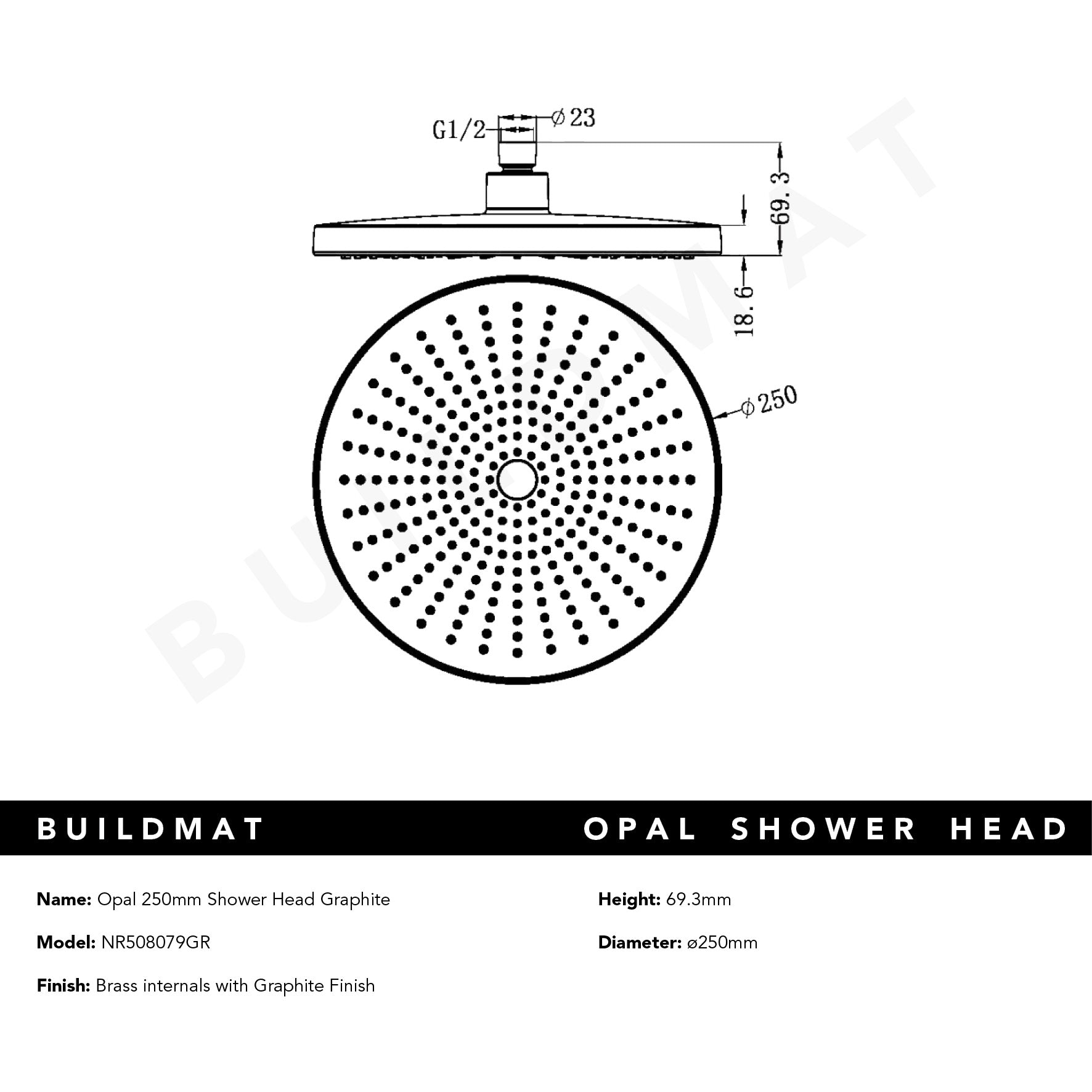 Opal Shower Head 250mm Graphite