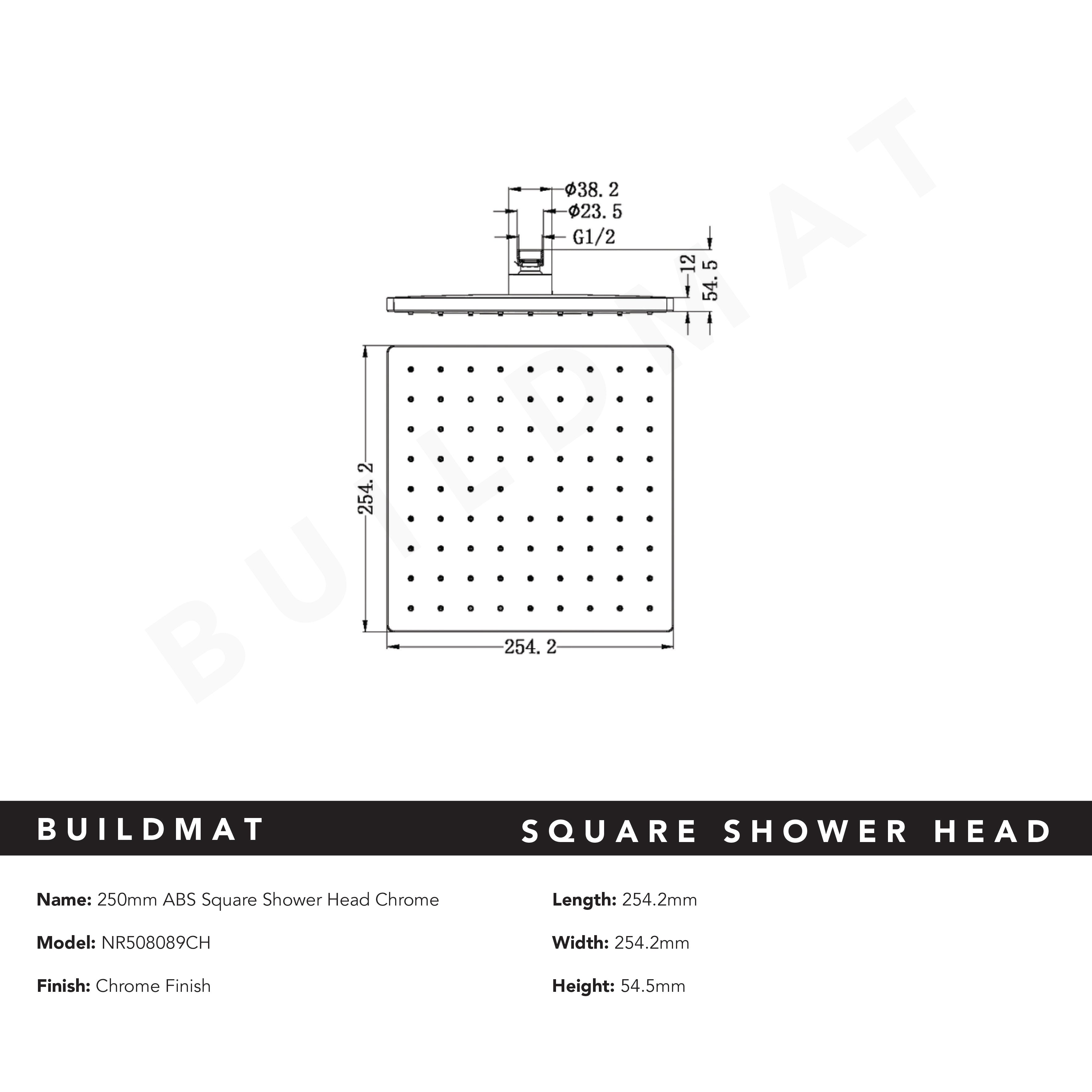 Square ABS Shower Head 250mm Chrome