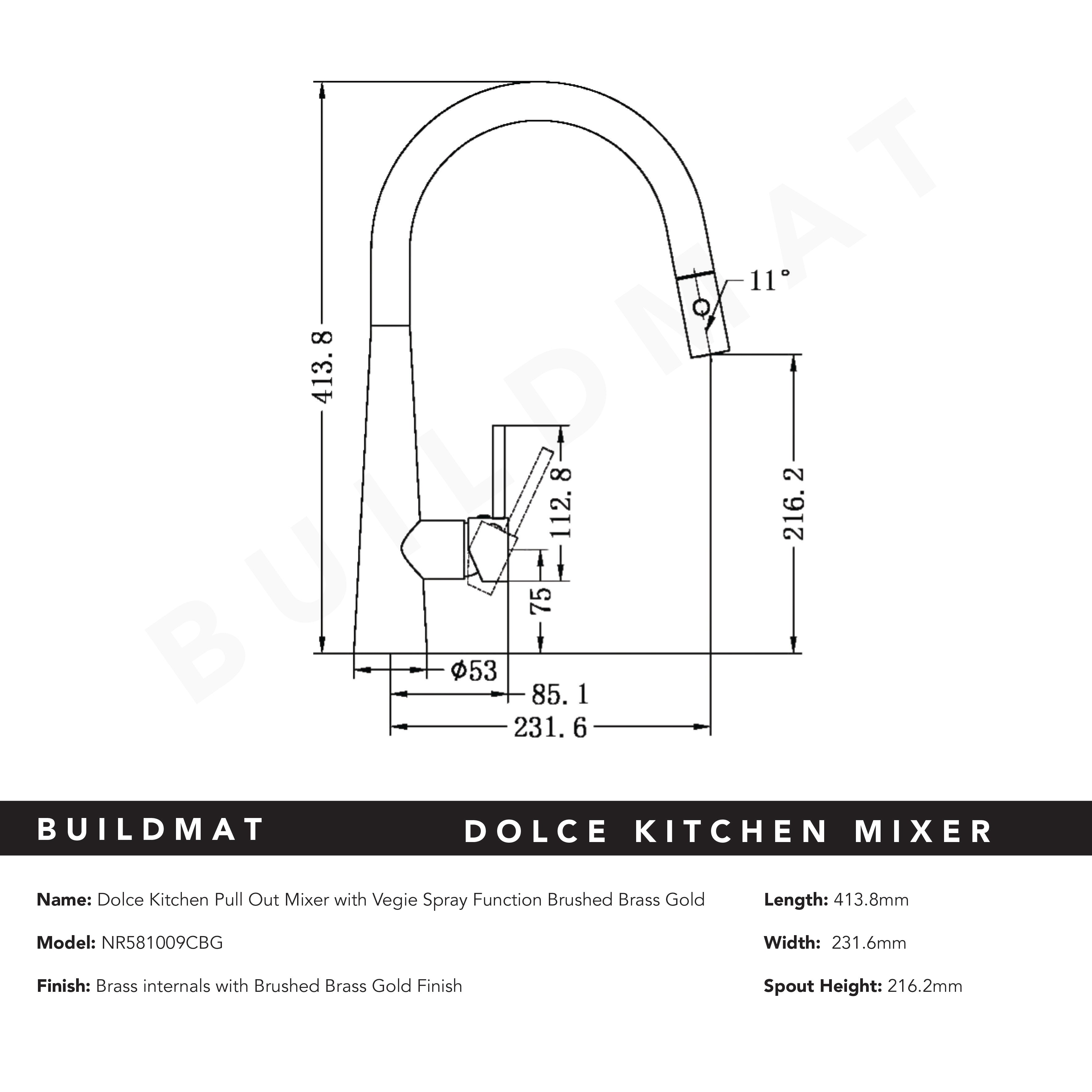 Dolce Pull-Out Sink Mixer with Veggie Spray Function Brushed Gold