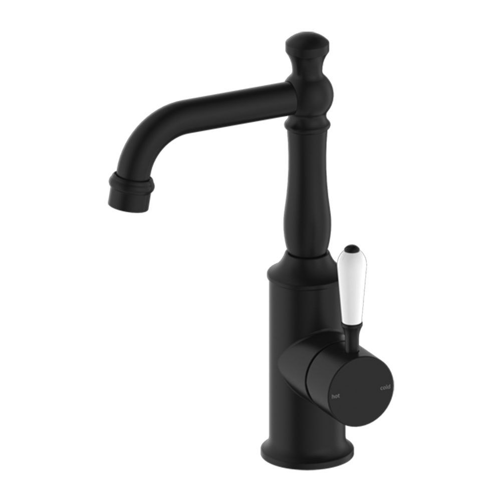 York Basin Mixer with White Porcelain Lever Matte Black