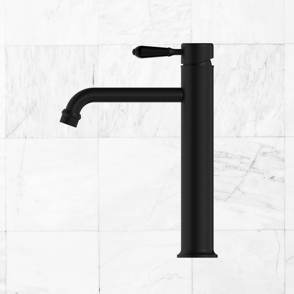 York Straight Tall Basin Mixer with Metal Lever Matte Black