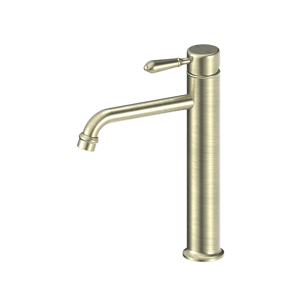 York Straight Tall Basin Mixer With Metal Lever Aged Brass