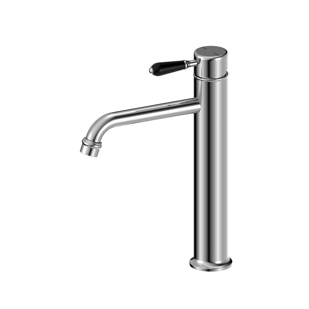 York Straight Tall Basin Mixer With Black Porcelain Lever Chrome