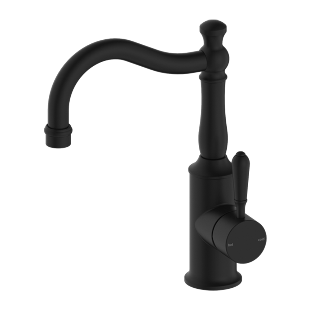 York Basin Mixer Hook Spout with Metal Lever Matte Black