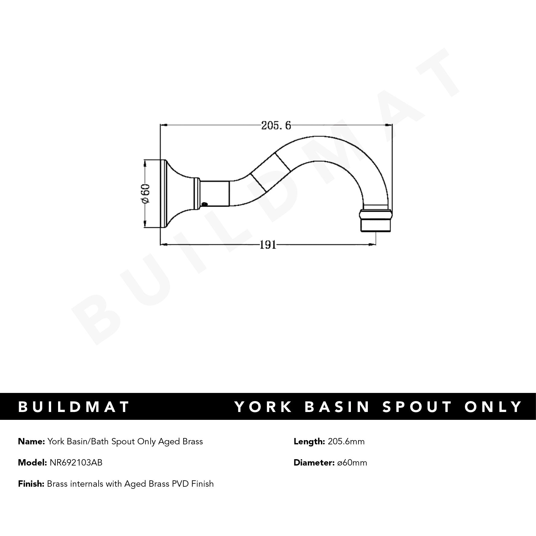 York Basin Bath Spout Only Aged Brass