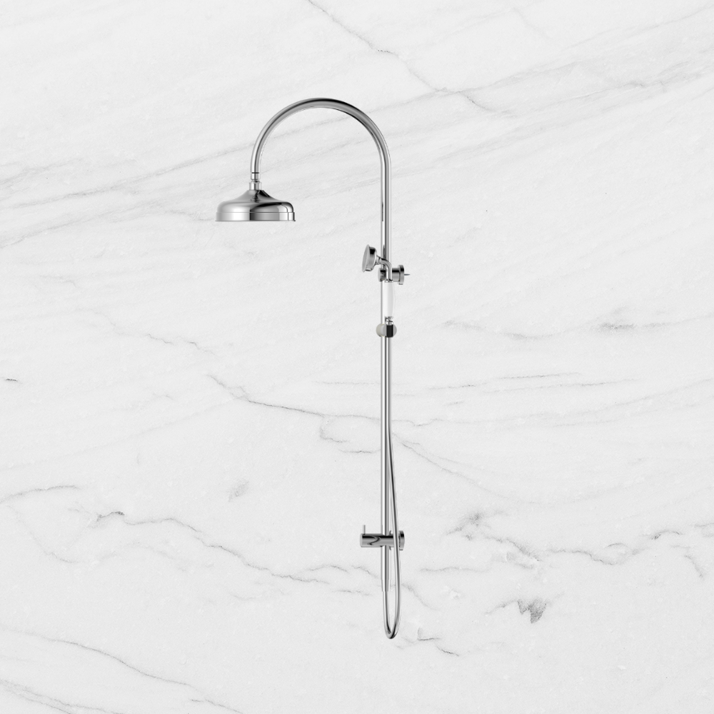 York Twin Shower with White Porcelain Hand Shower Chrome