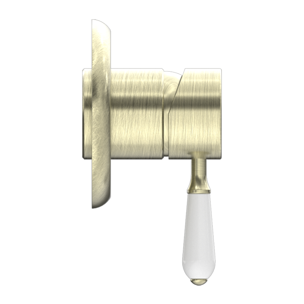 York Shower Mixer with White Porcelain Lever Aged Brass