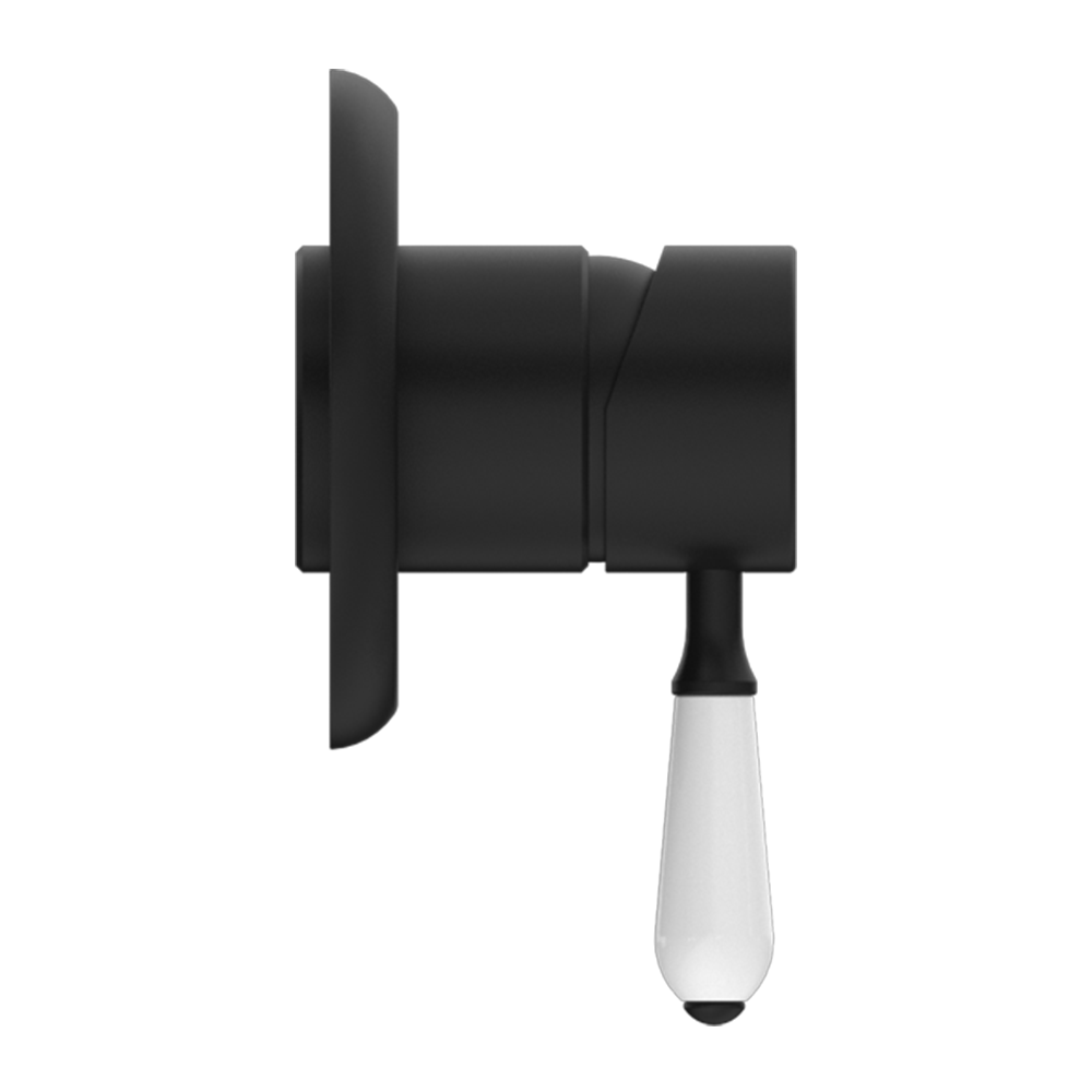 York Shower Mixer with White Porcelain Lever Matte Black