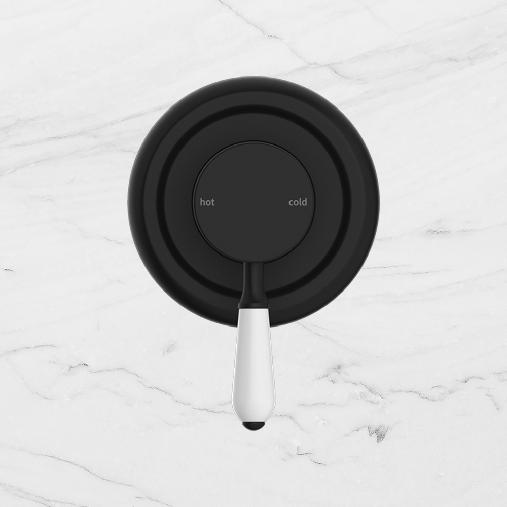 York Shower Mixer with White Porcelain Lever Matte Black