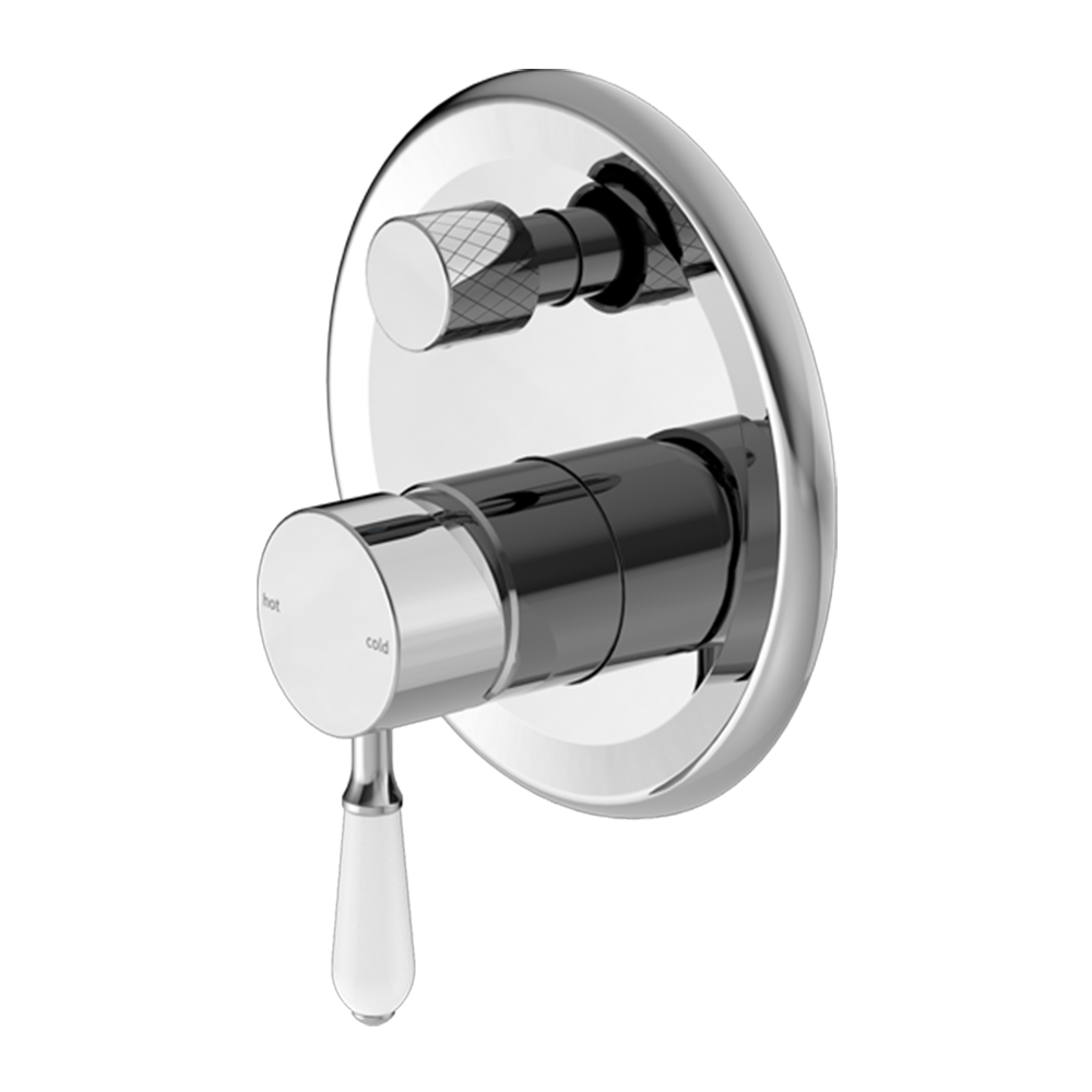 York Shower Mixer with Divertor with White Porcelain Lever Chrome