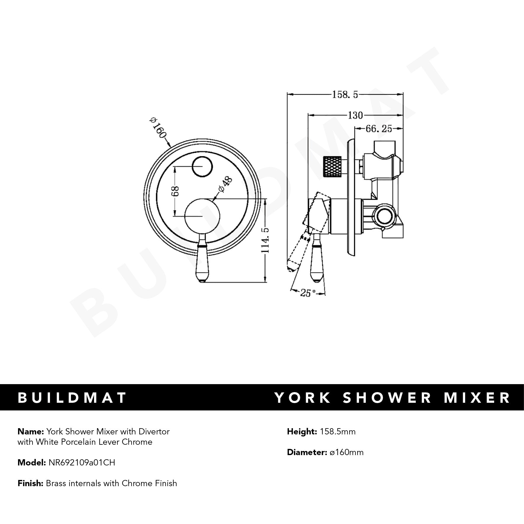 York Shower Mixer with Divertor with White Porcelain Lever Chrome