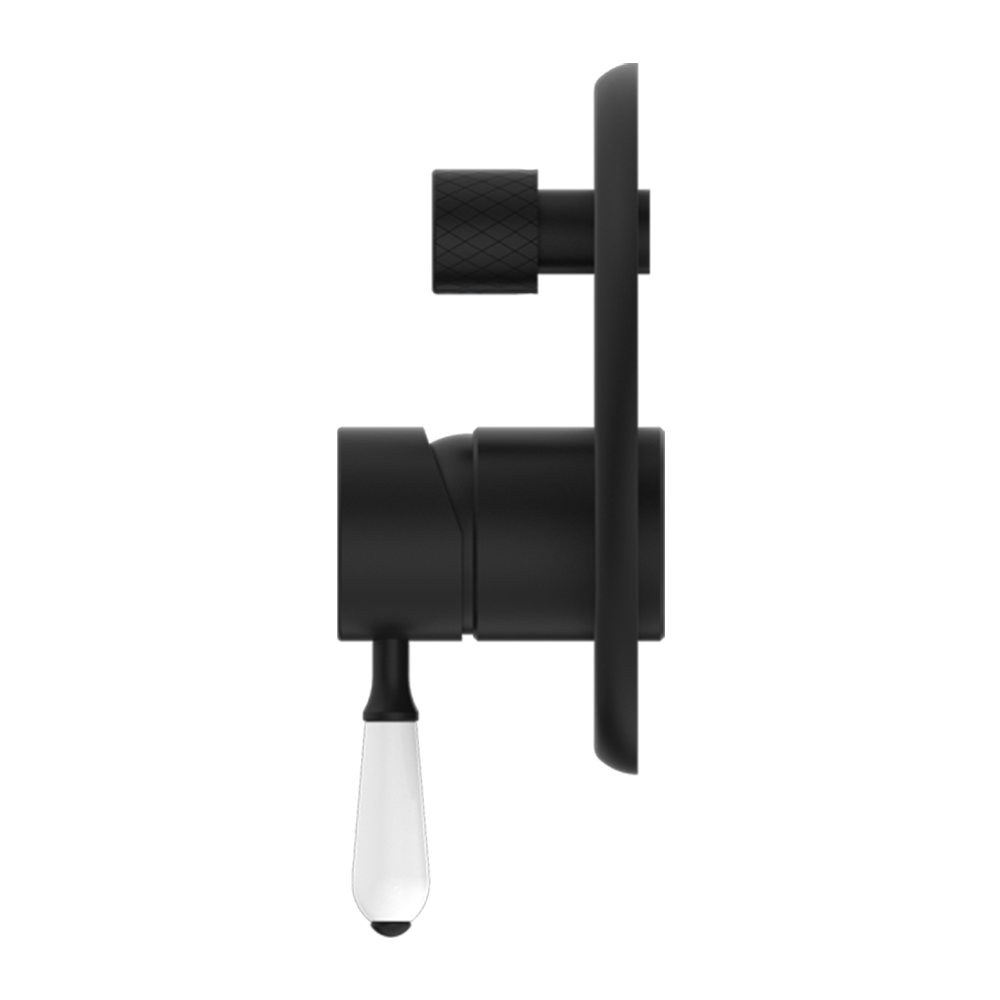 York Shower Mixer with Divertor with White Porcelain Lever Matte Black