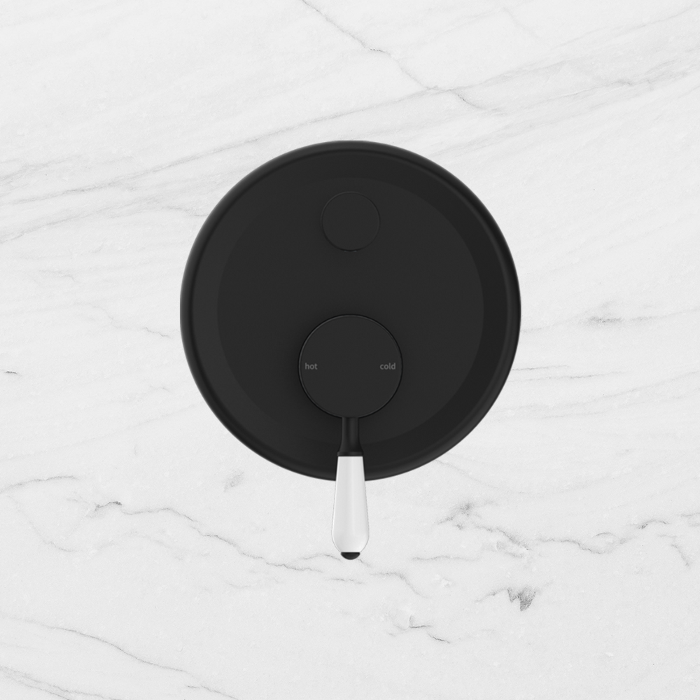 York Shower Mixer with Divertor with White Porcelain Lever Matte Black