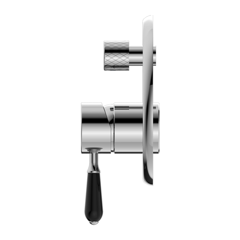 York Shower Mixer with Divertor with Black Porcelain Lever Chrome