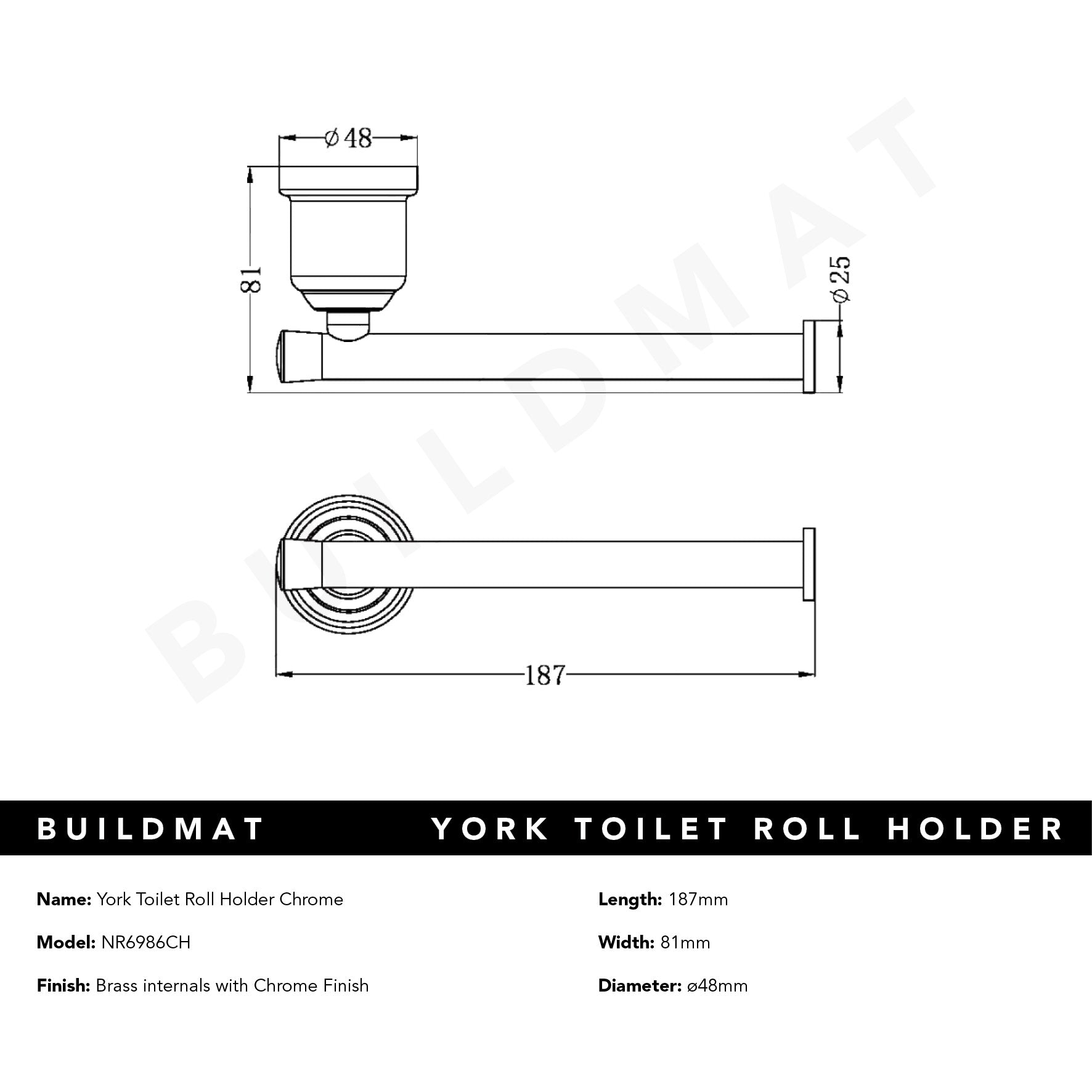 York Toilet Roll Holder Chrome