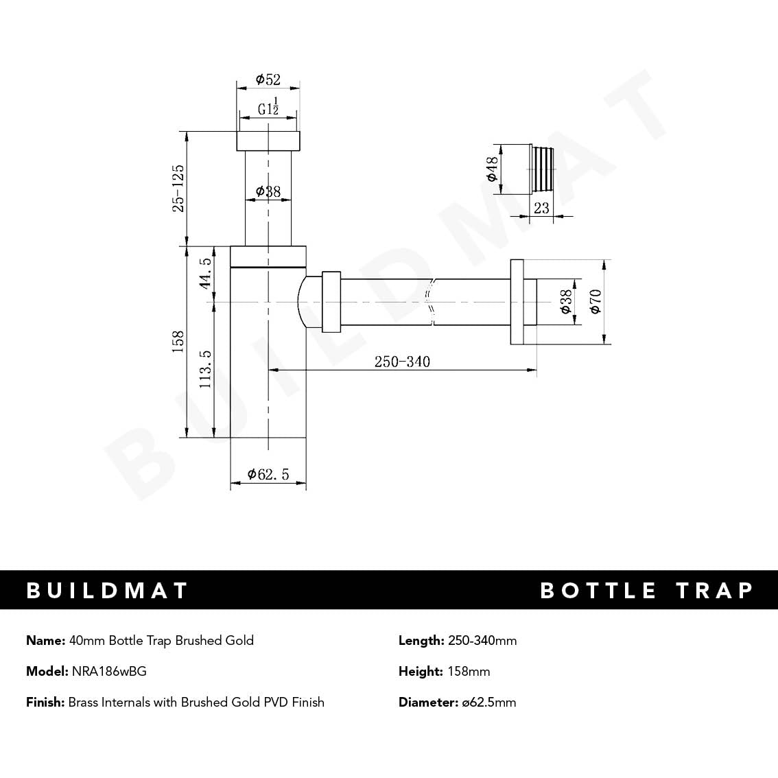 40mm Bottle Trap Brushed Gold