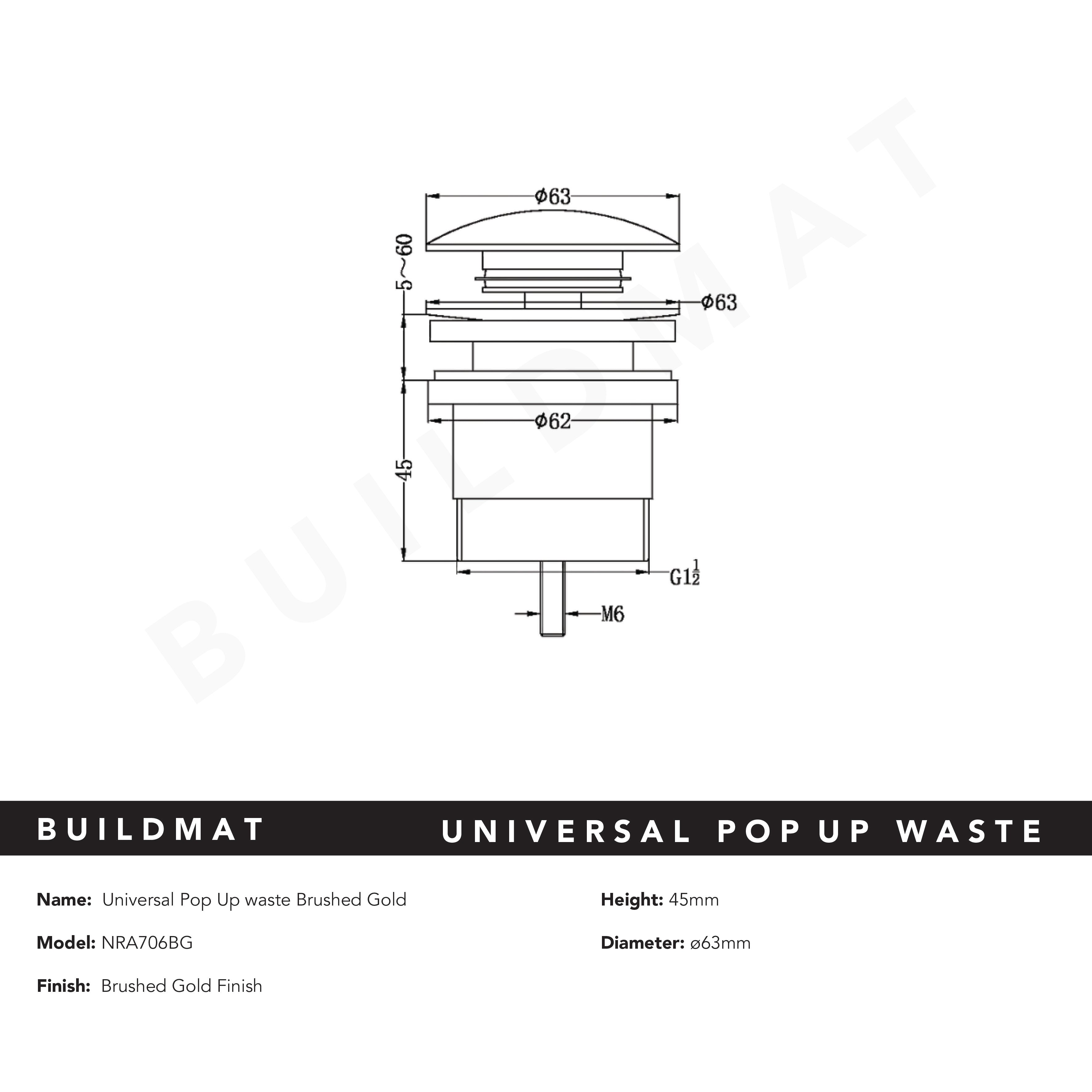 Universal Pop Up Waste Brushed Gold