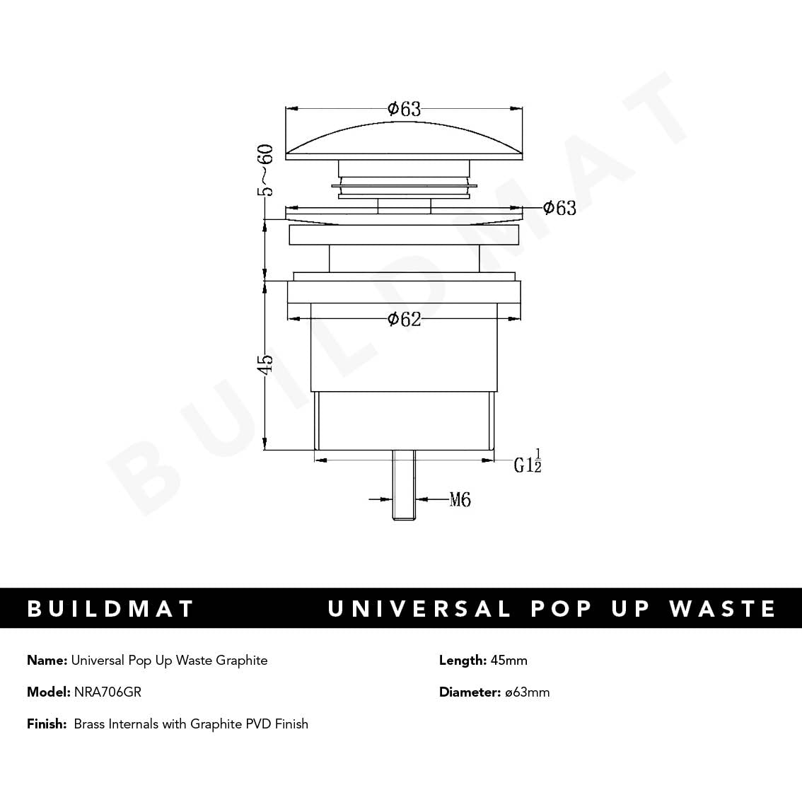 Universal Pop Up Waste Graphite